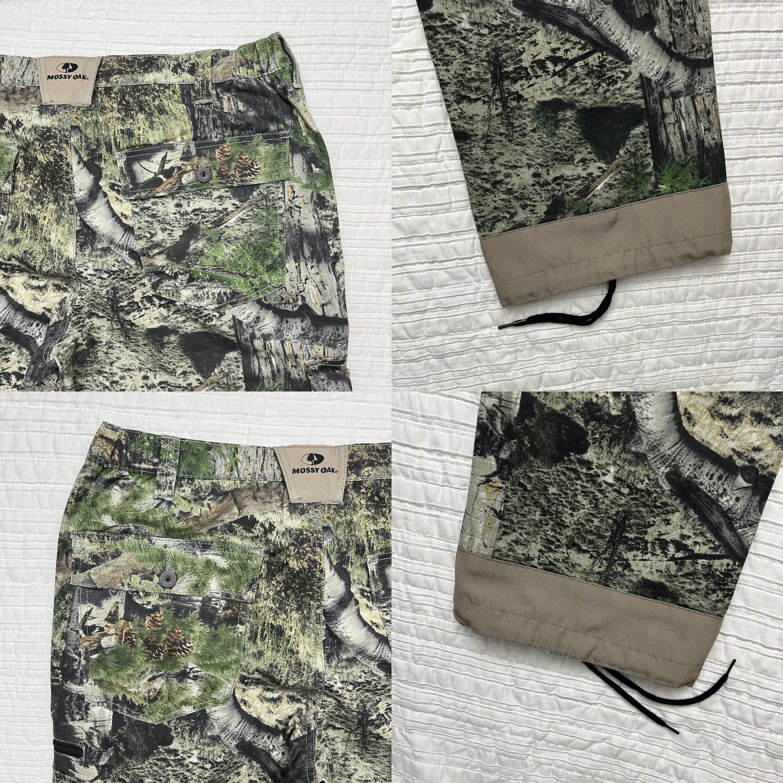 Vintage Mossy Oak Mens Cargo Pants Jeans 36x32 Camouflage Green Cotton Polyester Spandex Front Flat Cargo Pockets Regular Inseam 32" Mossy Oak Size US 33 - 9 Thumbnail