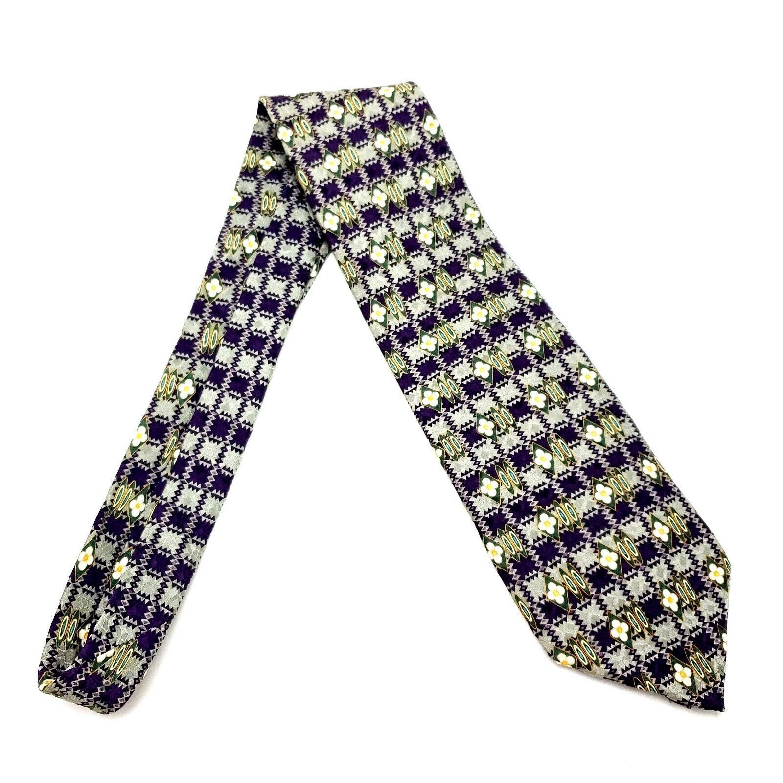 Nautica Nautica Silk Tie Purple Green Geometric Print Short Wide Size ONE SIZE - 7 Thumbnail