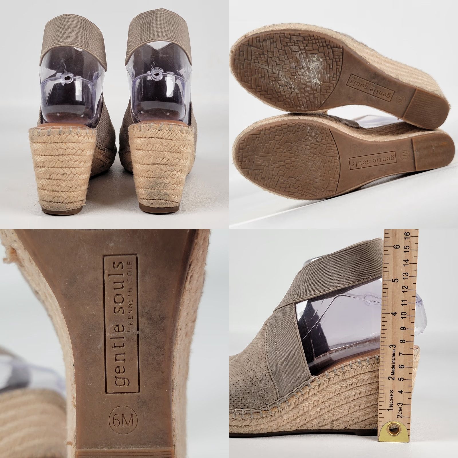 Vintage Gentle Souls by Kenneth Cole Sandal M Womens Espadrille Wedge Beige Leather Buckle Comfort 6/36 Size US 6 / IT 36 - 8 Thumbnail