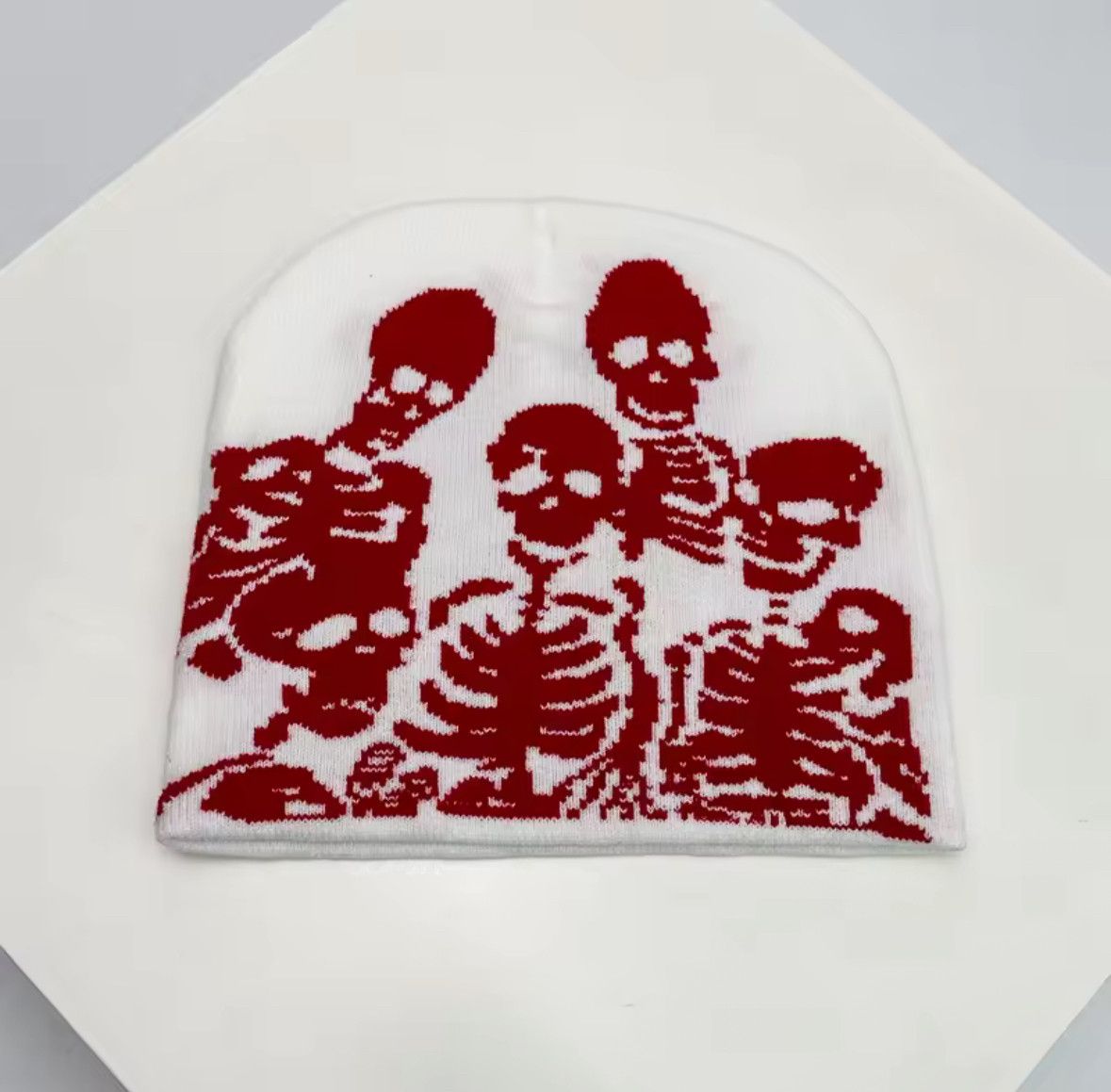 Other Y2K Gothic Red Skeleton Art Knit Beanie Hat Skullies Cap Size ONE SIZE - 2 Thumbnail