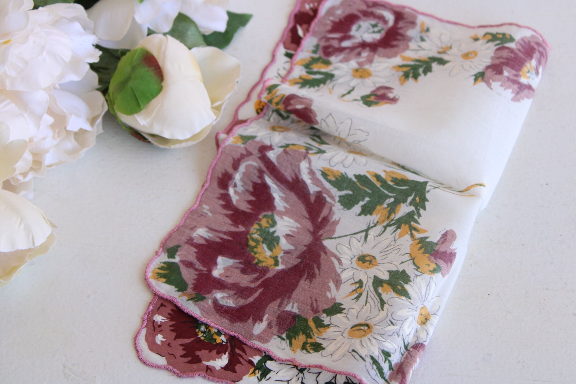 Vintage Vintage Handkerchief, Brown, Yellow and White Flower Print C Size ONE SIZE - 6 Thumbnail