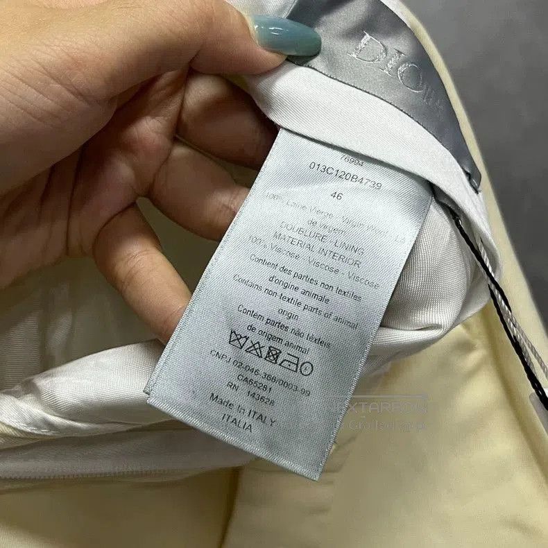 Dior Beige Pearl Button Straight Casual Pants.