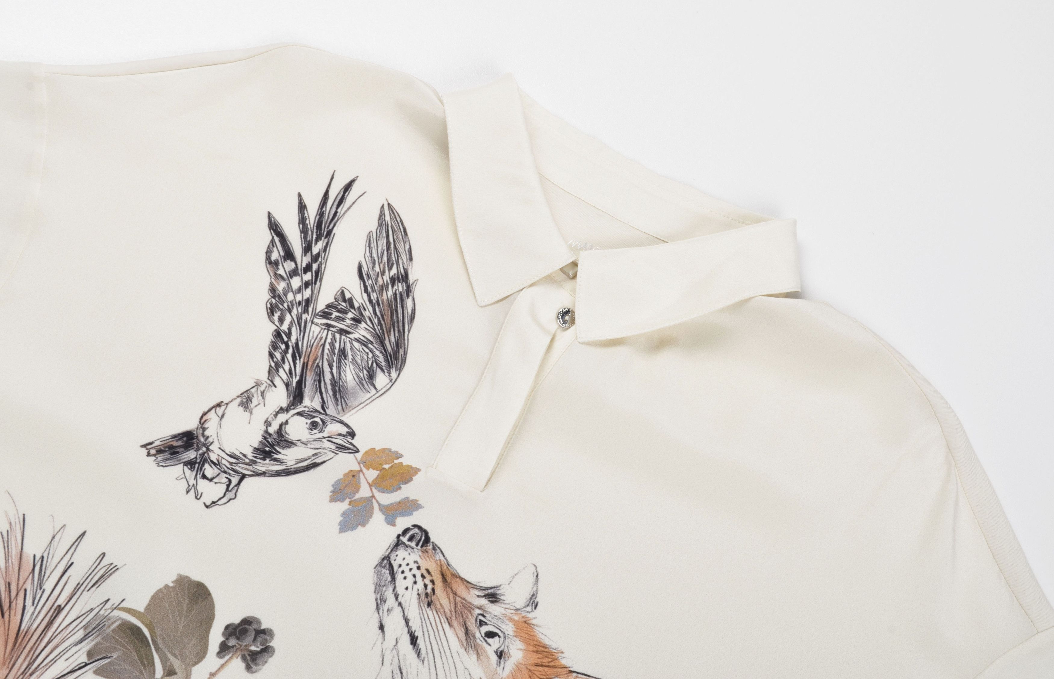 Other Marc Cain Animal Print Fox Bird Nature Graphic Silk Blouse Size S / US 4 / IT 40 - 4 Thumbnail