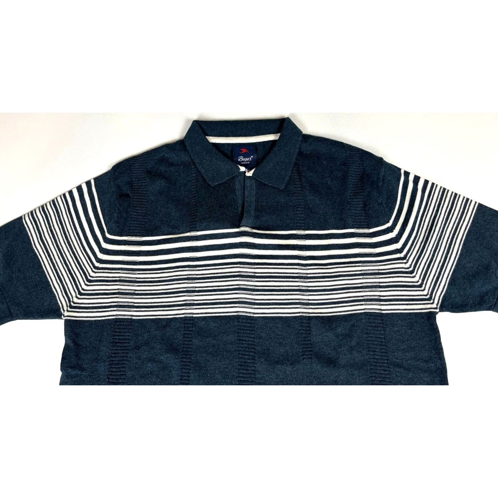 Vintage Baga's Men's Knit Polo Shirt L Blue Gray/Stripe Polo Shirt Shirt Mens Large Knit Polo Shirt NWT Size US L / EU 52-54 / 3 - 6 Thumbnail