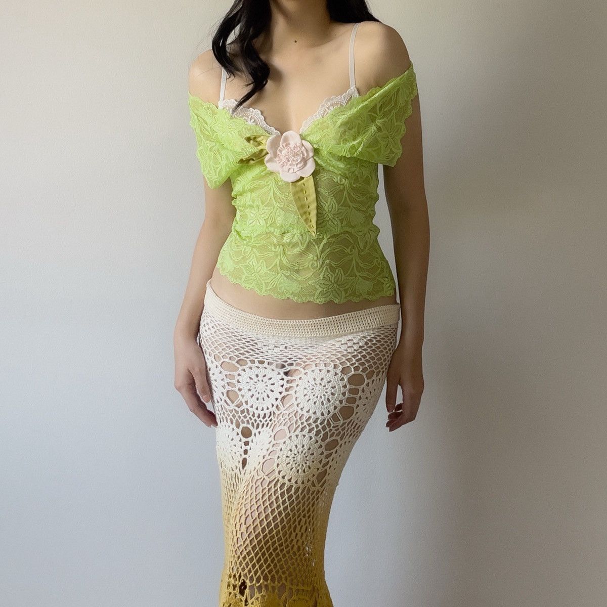 Other Romantic Y2K Lime Green Lace Sheer Halter Camisole (M) Size M / US 6-8 / IT 42-44 - 4 Thumbnail