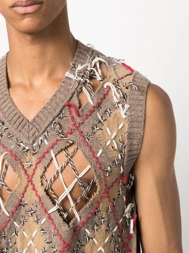 Maison Margiela o1y1124 V-Neck Sleeveless Sweater In Multicolor Size US L / EU 52-54 / 3 - 5 Thumbnail
