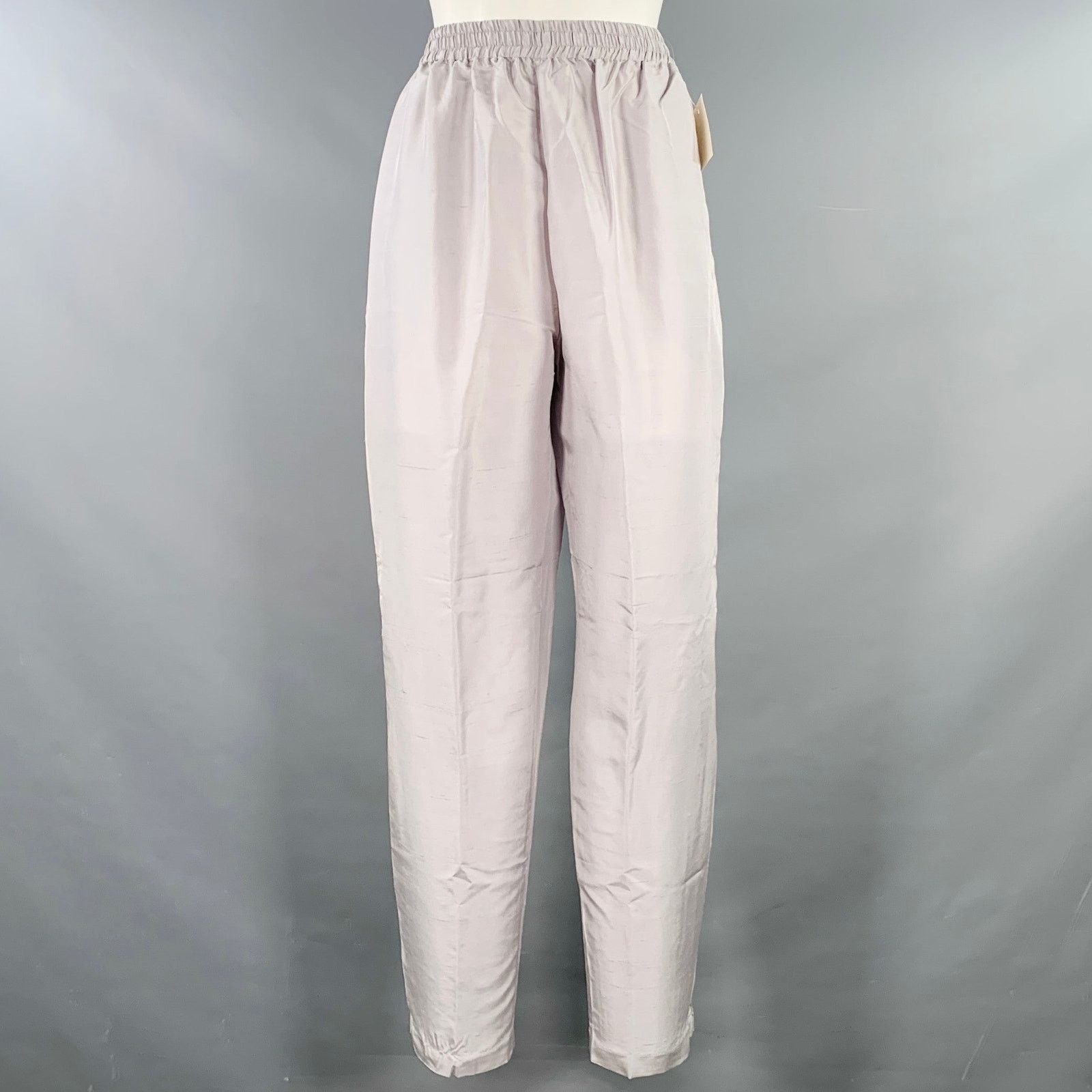 Vintage VINTAGE Silver Grey Silk Elastic Waistband Casual Pants Size 26" / US 2 / IT 38 - 1 Thumbnail