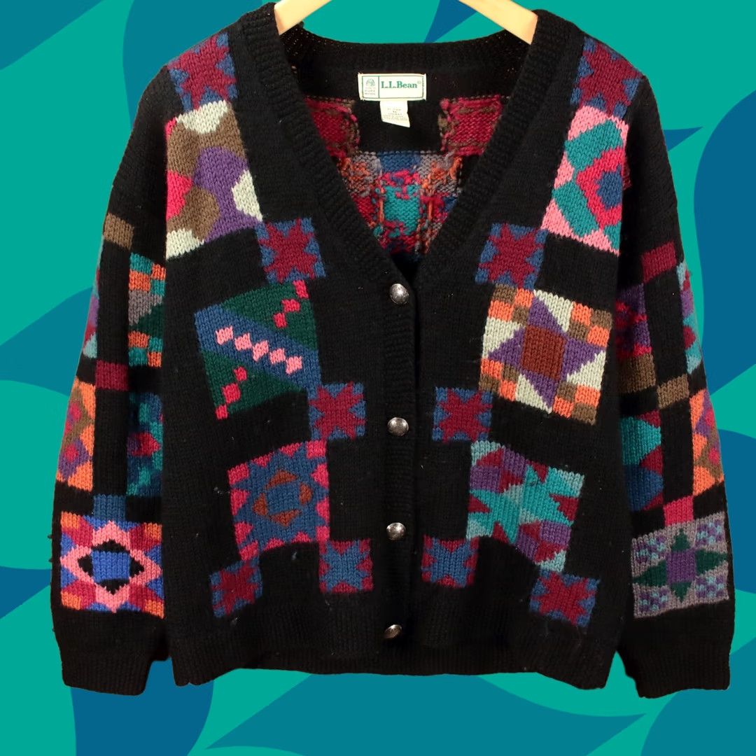 Vintage VINTAGE L.L. Bean Cardigan Sweater Wool Birdseye Metal