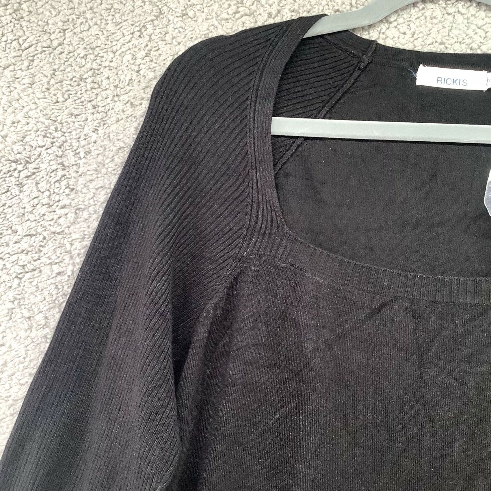 Vintage VINTAGE Ricki's Sweater Womens XL Black Square Neck Ribbed Sleeve Basic Layering Size XL / US 12-14 / IT 48-50 - 5 Thumbnail