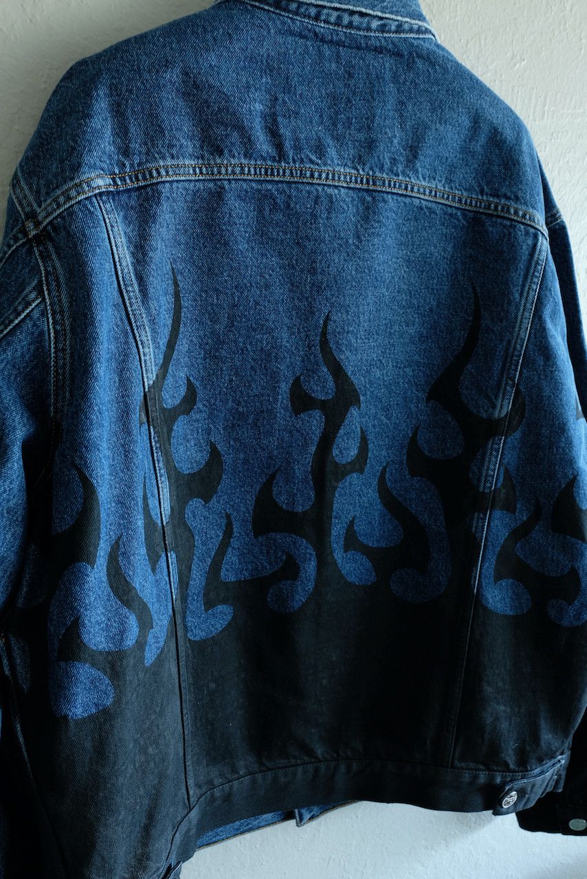 Vetements Vetements Denim Flames Jean Jacket Fire Print Balenciaga Size US L / EU 52-54 / 3 - 7 Thumbnail