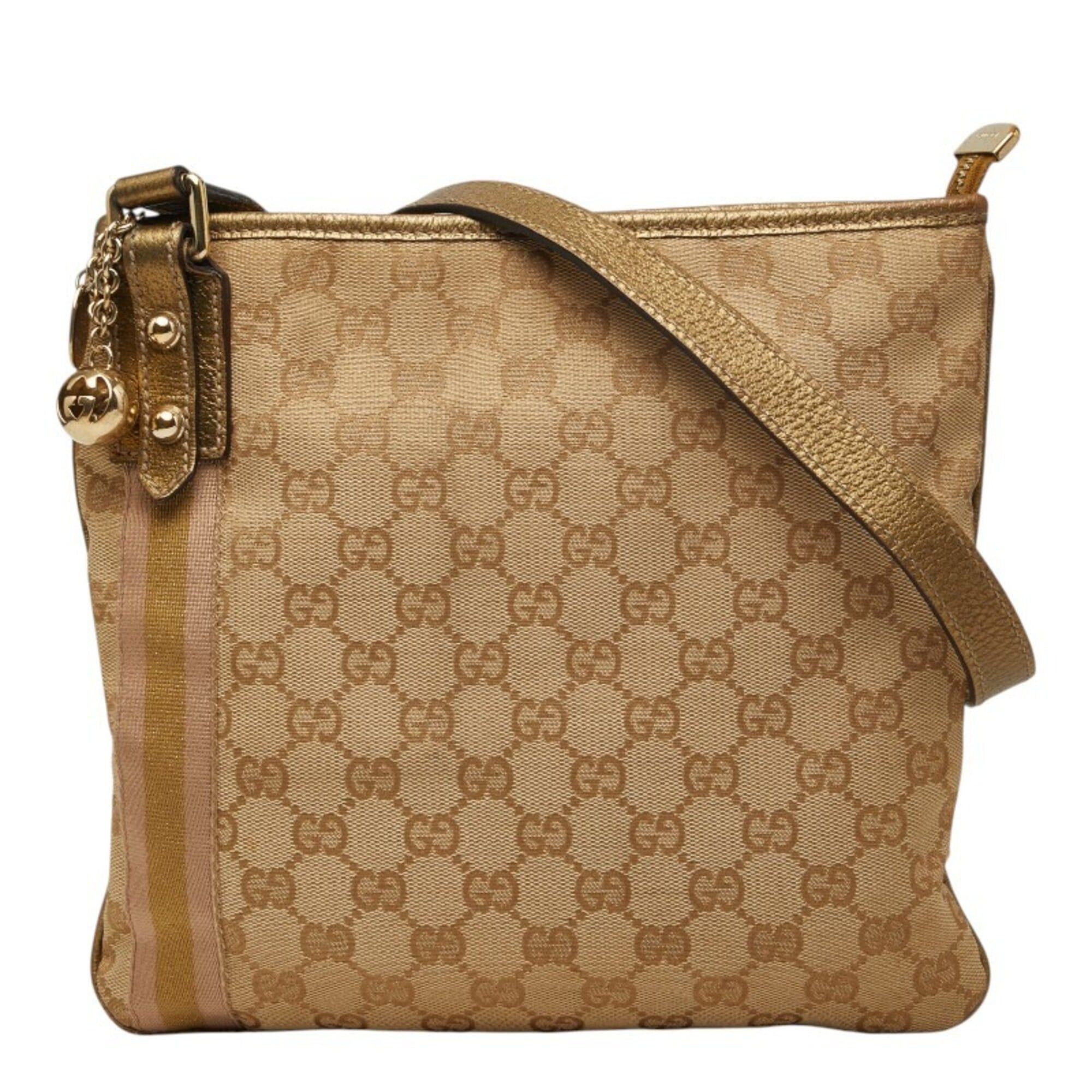 Gucci Gucci GG Canvas Sherry Line Crossbody Shoulder Bag 144388 Beige Gold Pink Leather Women's GUCCI Size ONE SIZE - 1 Thumbnail
