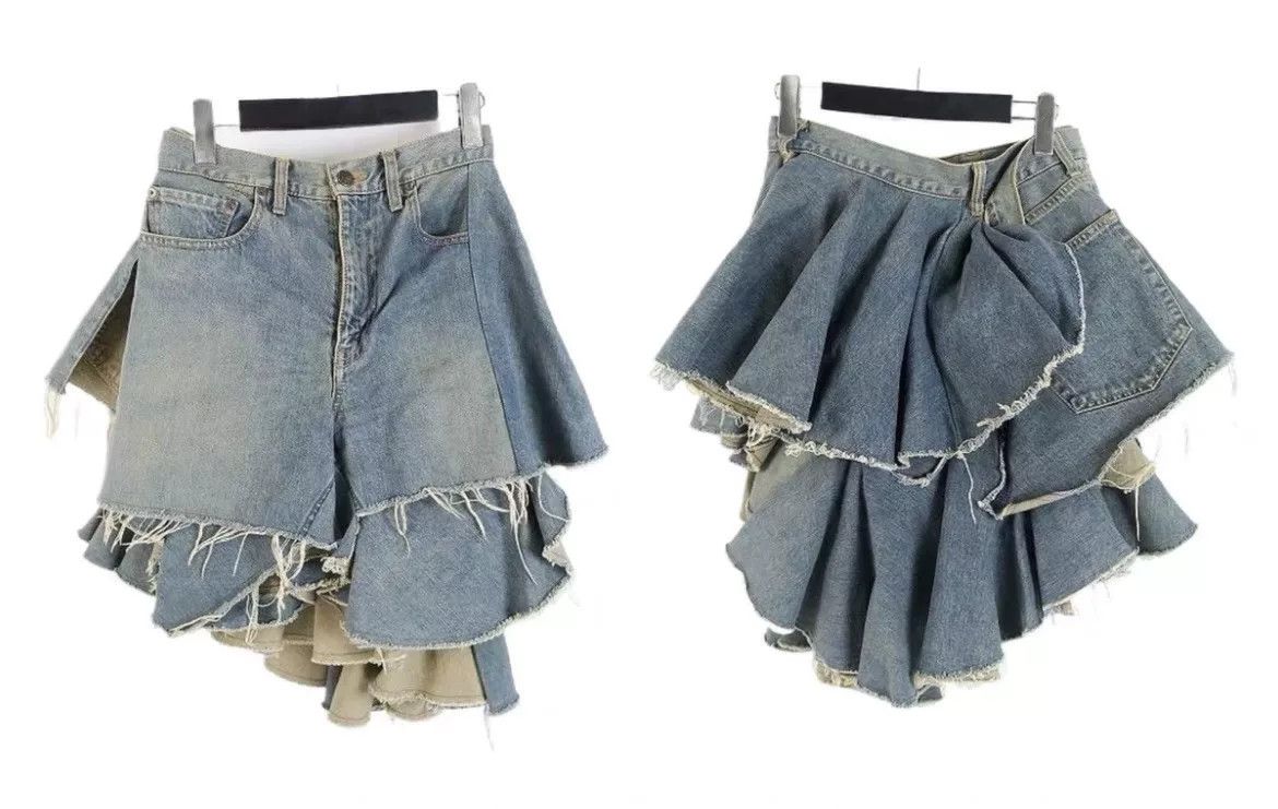 Junya Watanabe layered flower pleated denim half skirt Size US 27 - 1 Thumbnail