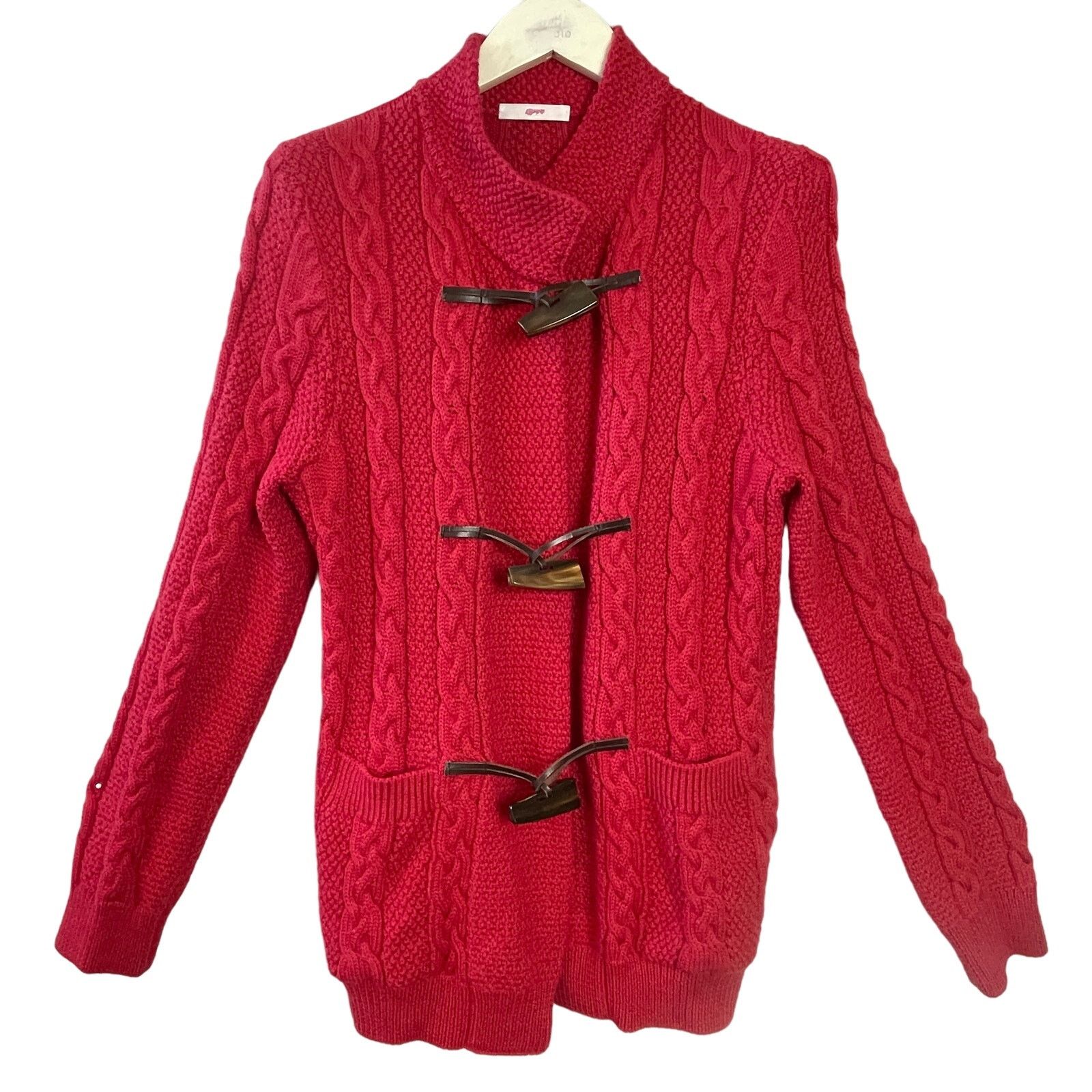 Other Leggiadro Raspberry Cable Knit Toggle Cardigan Size L Size L / US 10 / IT 46 - 1 Thumbnail