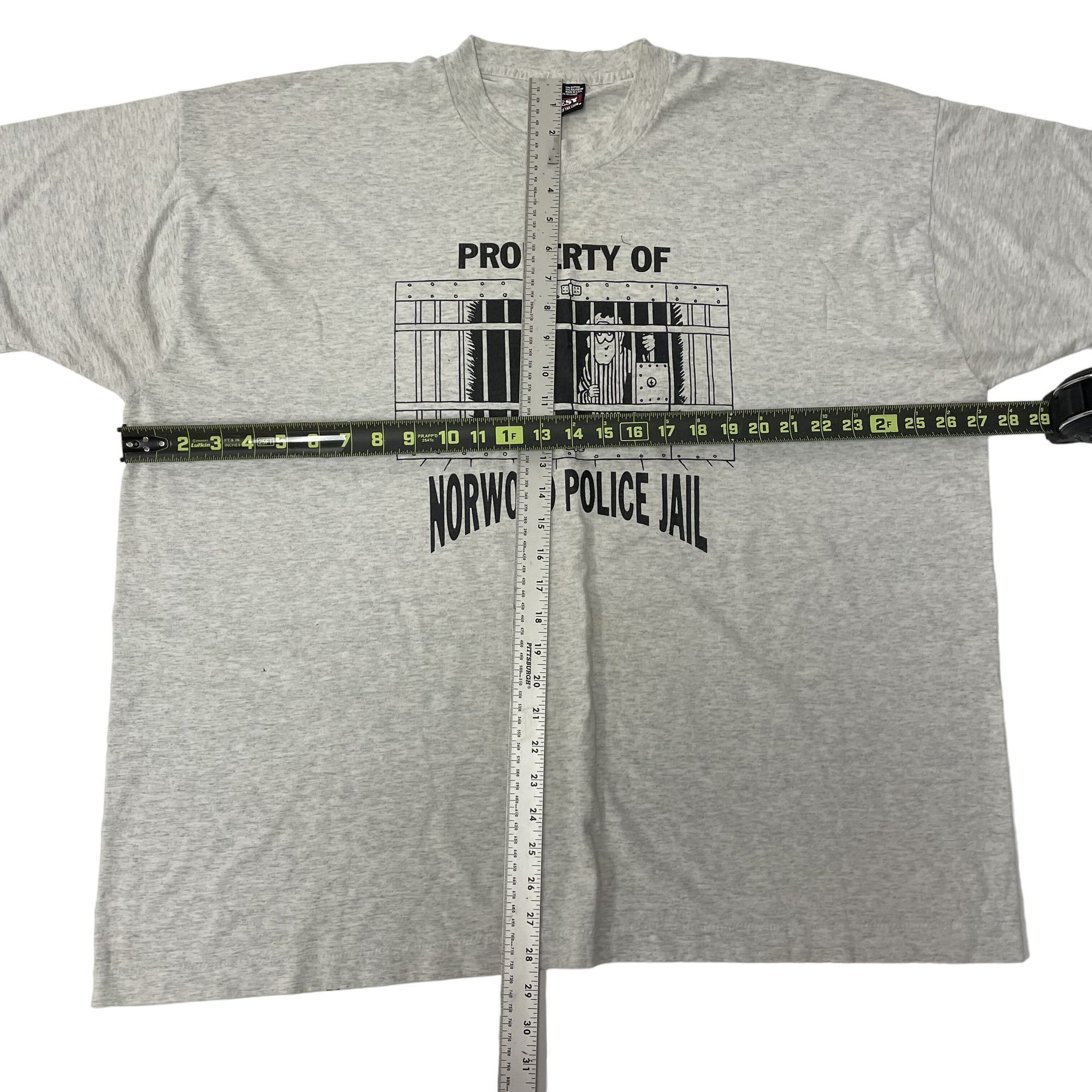 Fruit Of The Loom Vtg BEST HEATHER Property of NORWOOD POLICE JAIL T Shirt Size US XXL / EU 58 / 5 - 6 Thumbnail