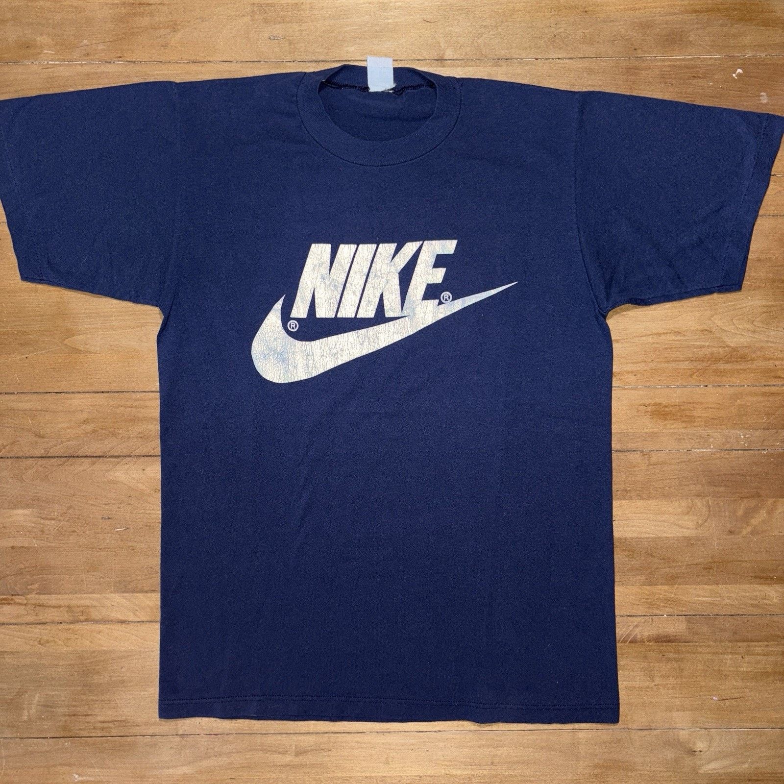 1980s Nike Logo Vintage Blue Tee Shirt Staple Warm Up
