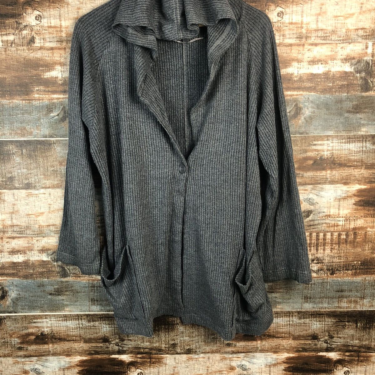 GU × Homespun Knitwear GU Grey Cardigan Hoodie Knitwear #A1861 Size M / US 6-8 / IT 42-44 - 3 Thumbnail
