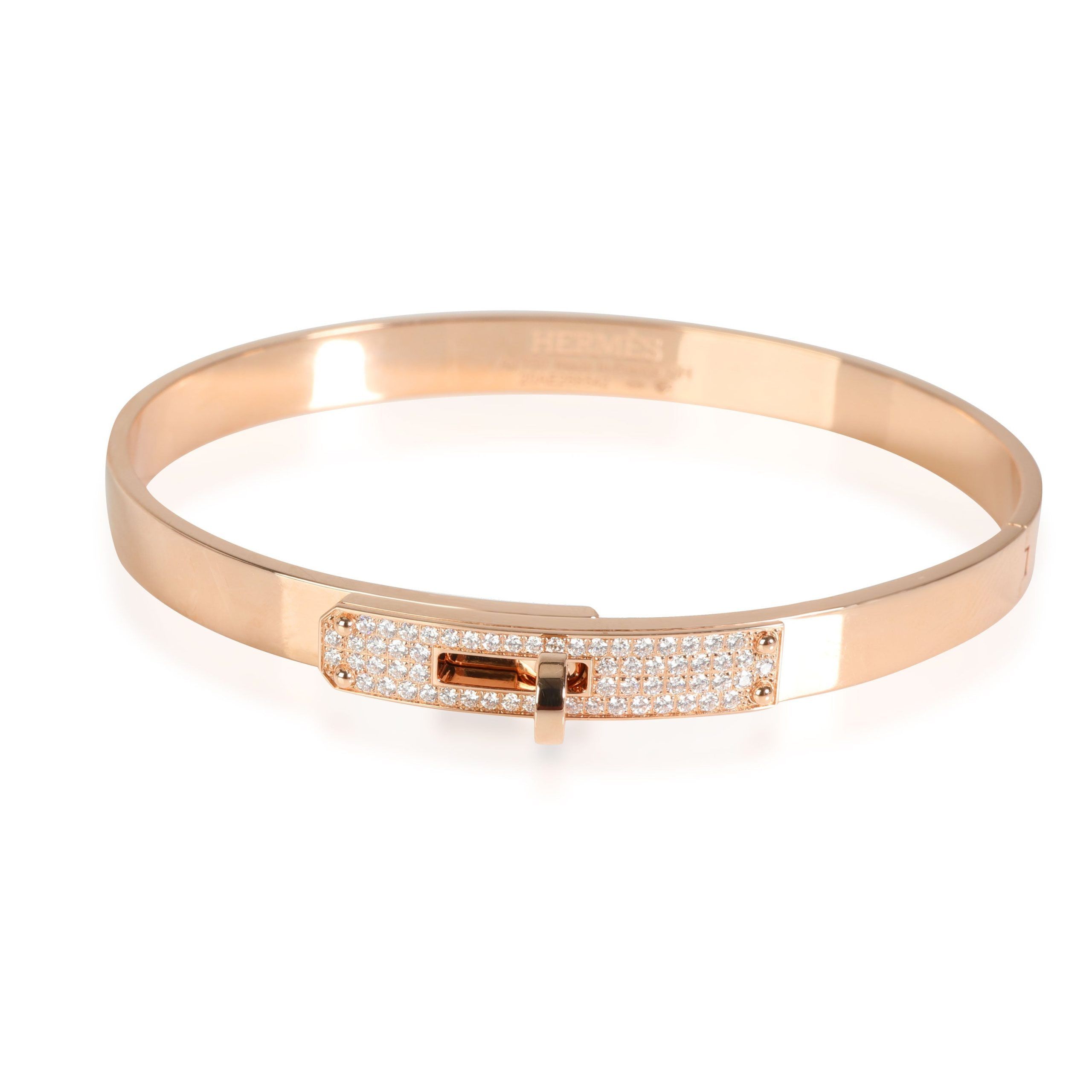 image of Hermes Kelly Diamond Bracelet In 18K Rose Gold 0.36 Ctw, Women's