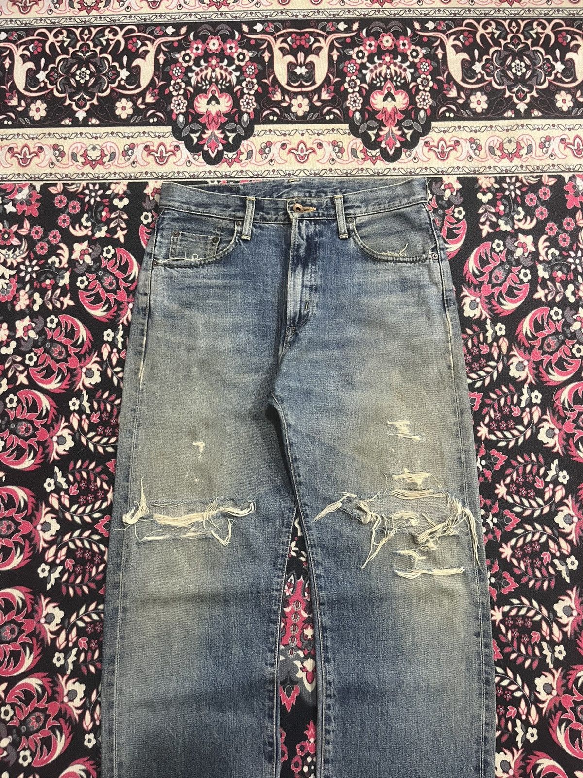 No Faith Studios Edwin 505XX Blue Faded Washed Distressed Selvedge Jeans Size US 29 - 3 Thumbnail