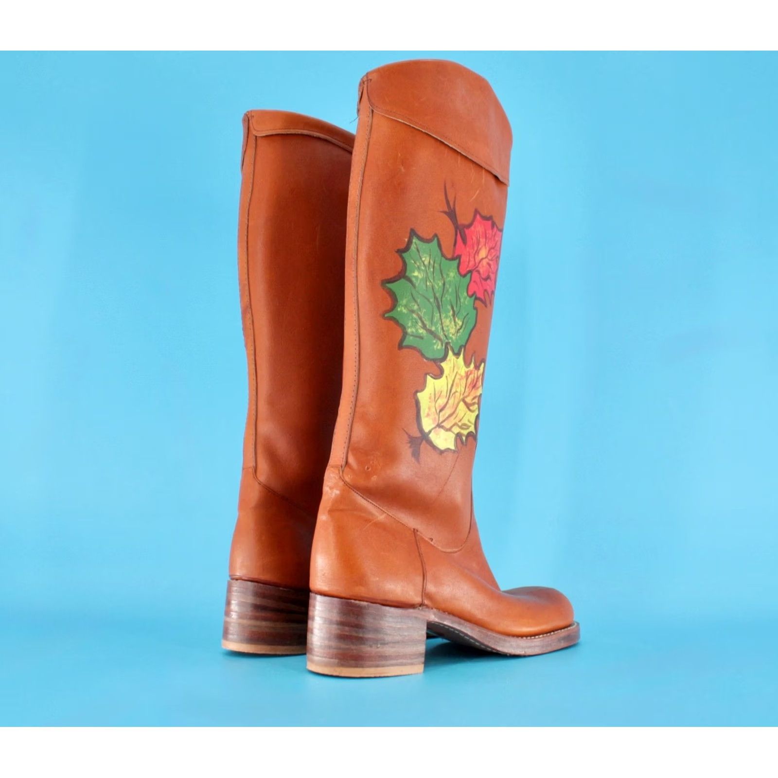 Vintage VINTAGE 70s Polly Crockett Brown Painted Leaf Campus Boots Womens Size 9 N 1970s Size US 9 / IT 39 - 7 Thumbnail