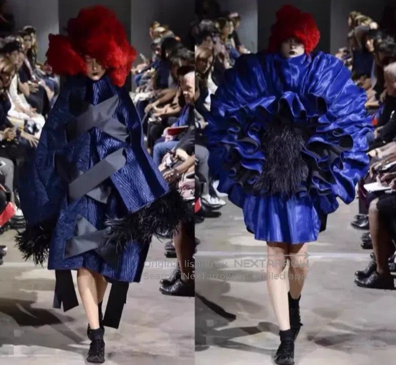 Comme des Garcons Comme Des Garcons size S Blue Brocade Satin Half Skirt Size 23" - 4 Thumbnail