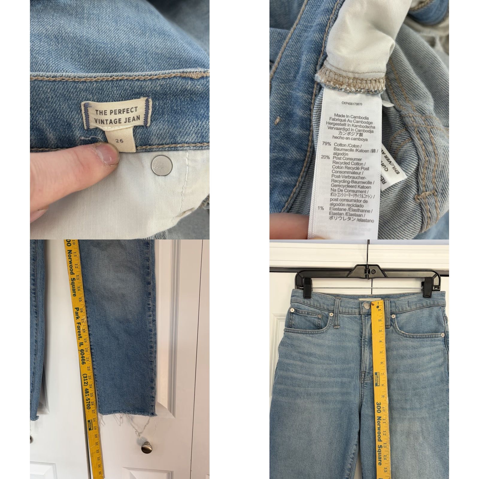 Madewell Madewell The Perfect Vintage Jeans Womens 26 Blue High Rise Straight 5-Pocket Denim Frayed Hem Vintage? No T-Shirt? Size 26" / US 2 / IT 38 - 8 Thumbnail