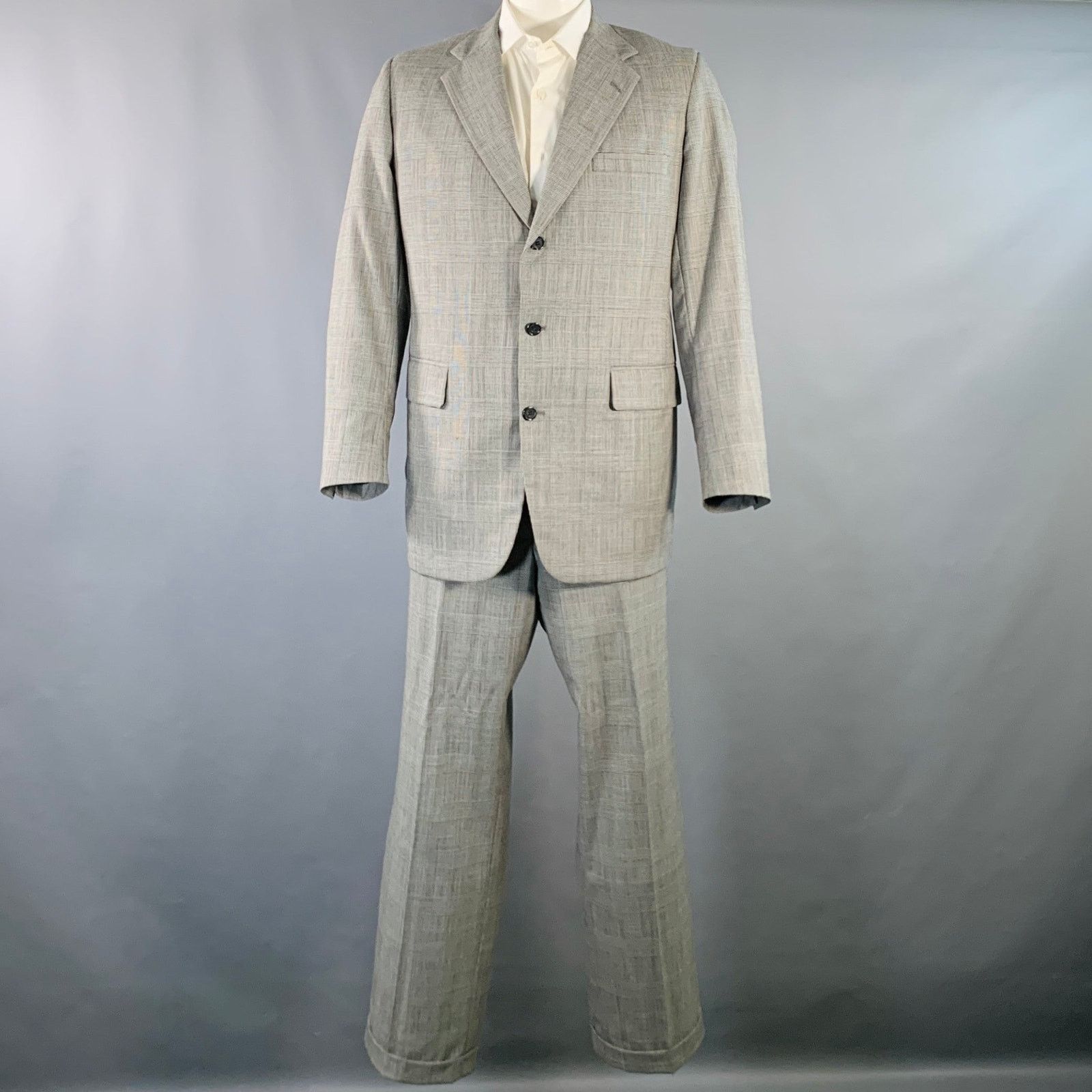 Other O'CONNELL'S Long Black White Plaid Wool Notch Lapel Suit Size 42L - 2 Thumbnail