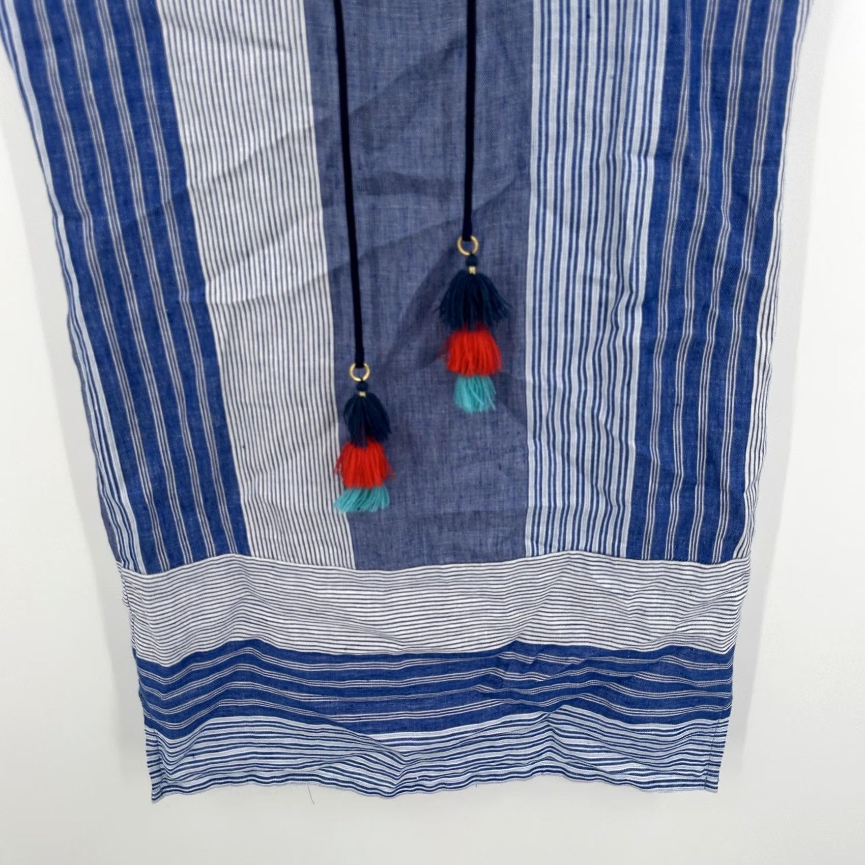 Vineyard Vines VINEYARD VINES Dress Womens 0 Blue White Striped Linen Tassel Boho Tunic Summer Shirt Dress Beach Resort Bohemian Cap Sleeve V-Neck Casual Womens Size XS / US 0-2 / IT 36-38 - 3 Thumbnail