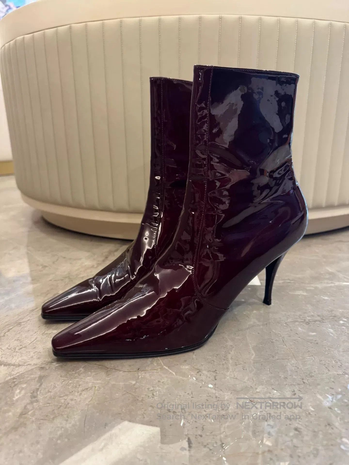 Yves Saint Laurent Saint Laurent Burgundy Patent Leather Ankle Boots. Size US 10.5 / IT 40.5 - 1 Thumbnail