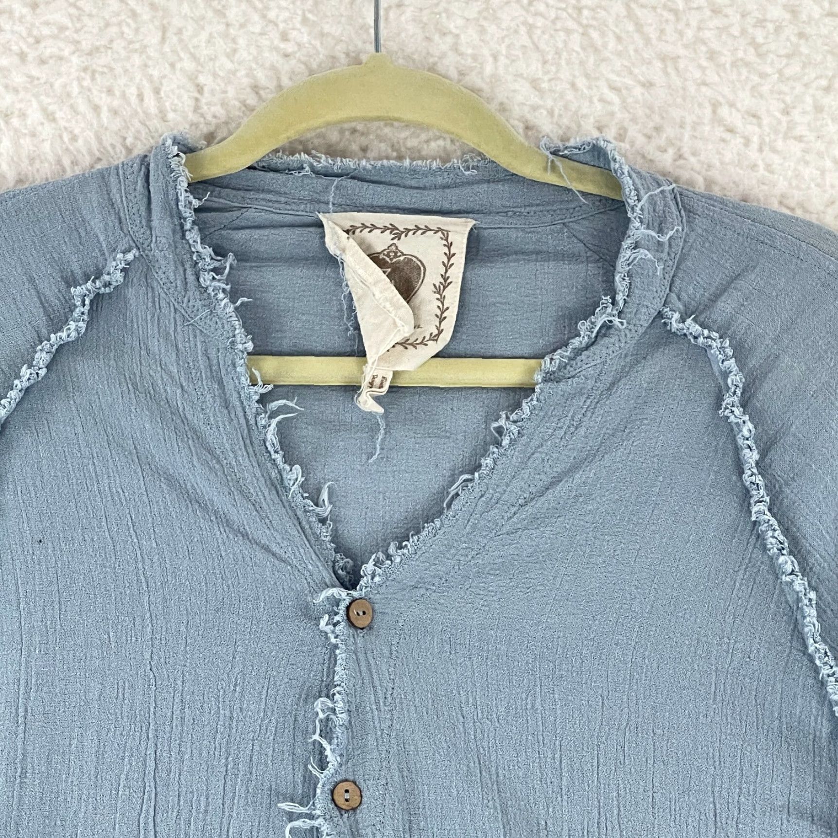 Vintage Z & L Button-Up Shirt Womens Medium Blue 3/4 Sleeve 100% Cotton V-Neck Casual Size M / US 6-8 / IT 42-44 - 3 Thumbnail