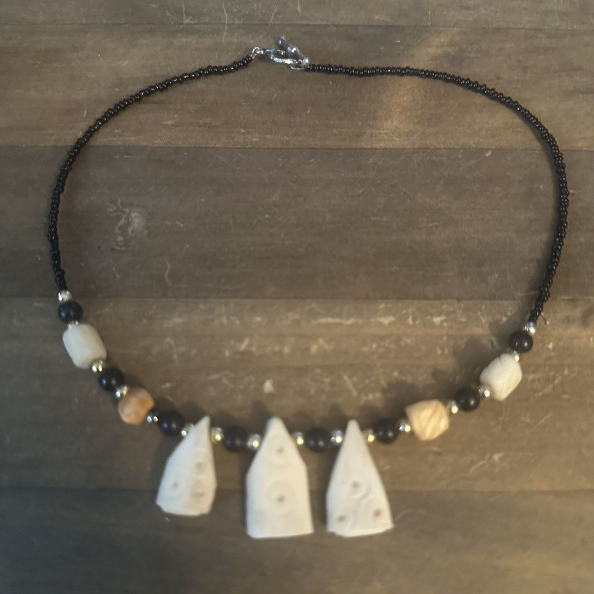 Vintage Vintage carved bone black seed bead tribal necklace Size ONE SIZE - 2 Thumbnail