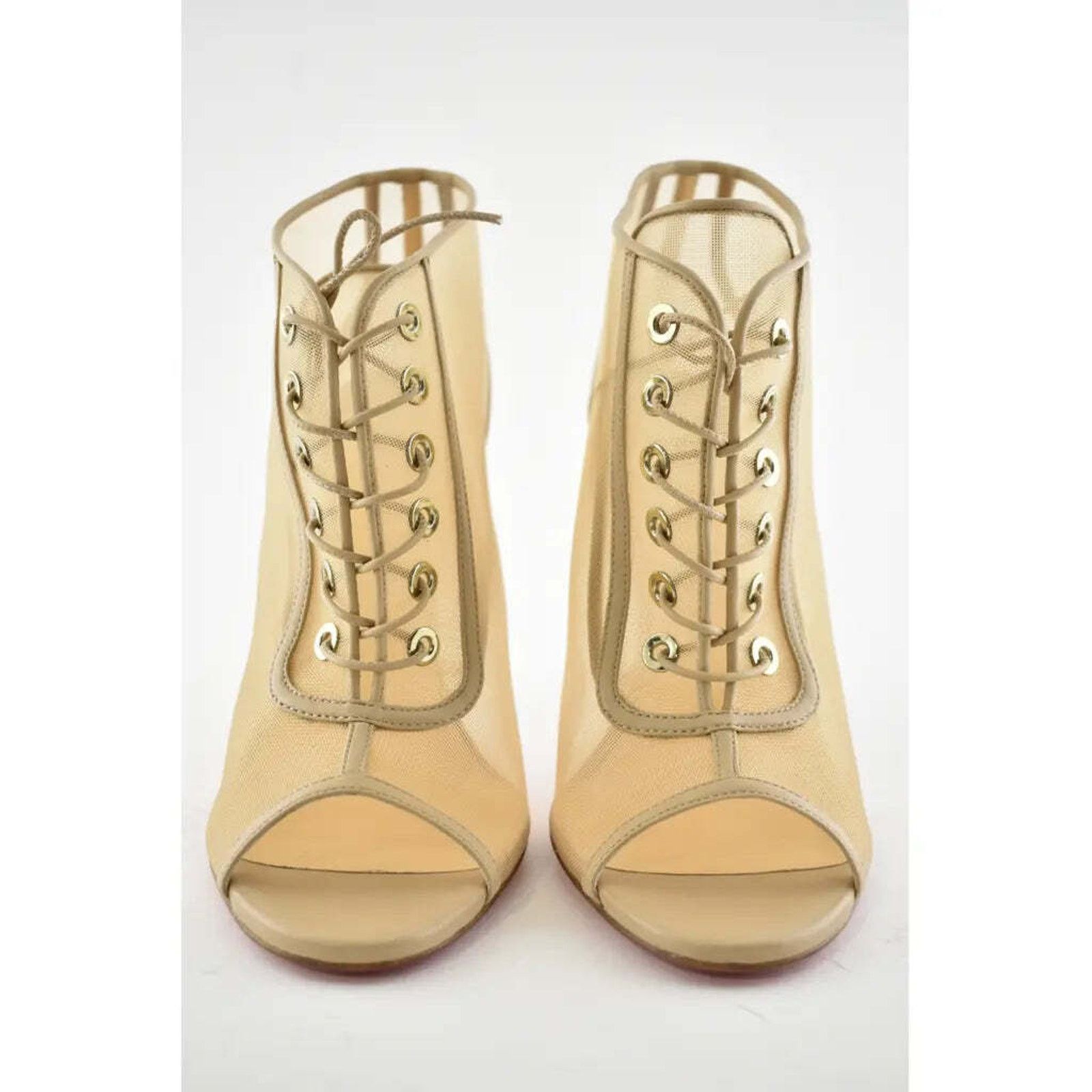 Christian Louboutin Open Ondessa 100 Nude Mesh Lace Up Tie Ankle Heel Bootie 40 Size US 10 / IT 40 - 6 Thumbnail