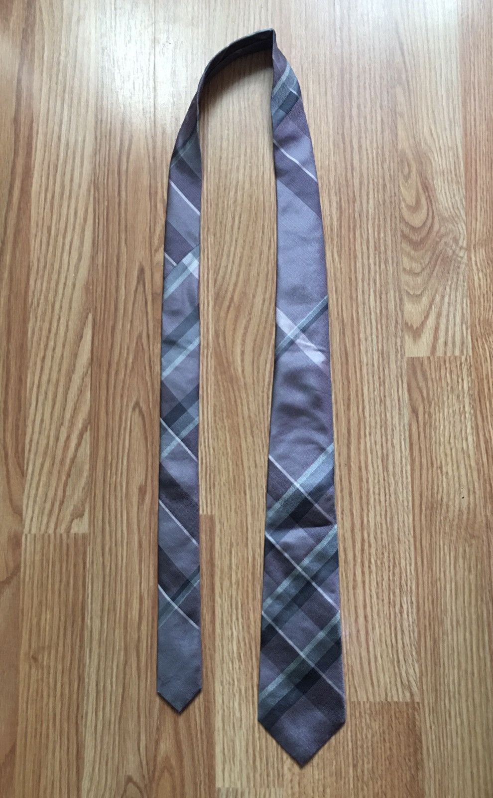 Burberry Burberry London Gray Purple Check Plaid Silk Mens Tie Size ONE SIZE - 7 Thumbnail