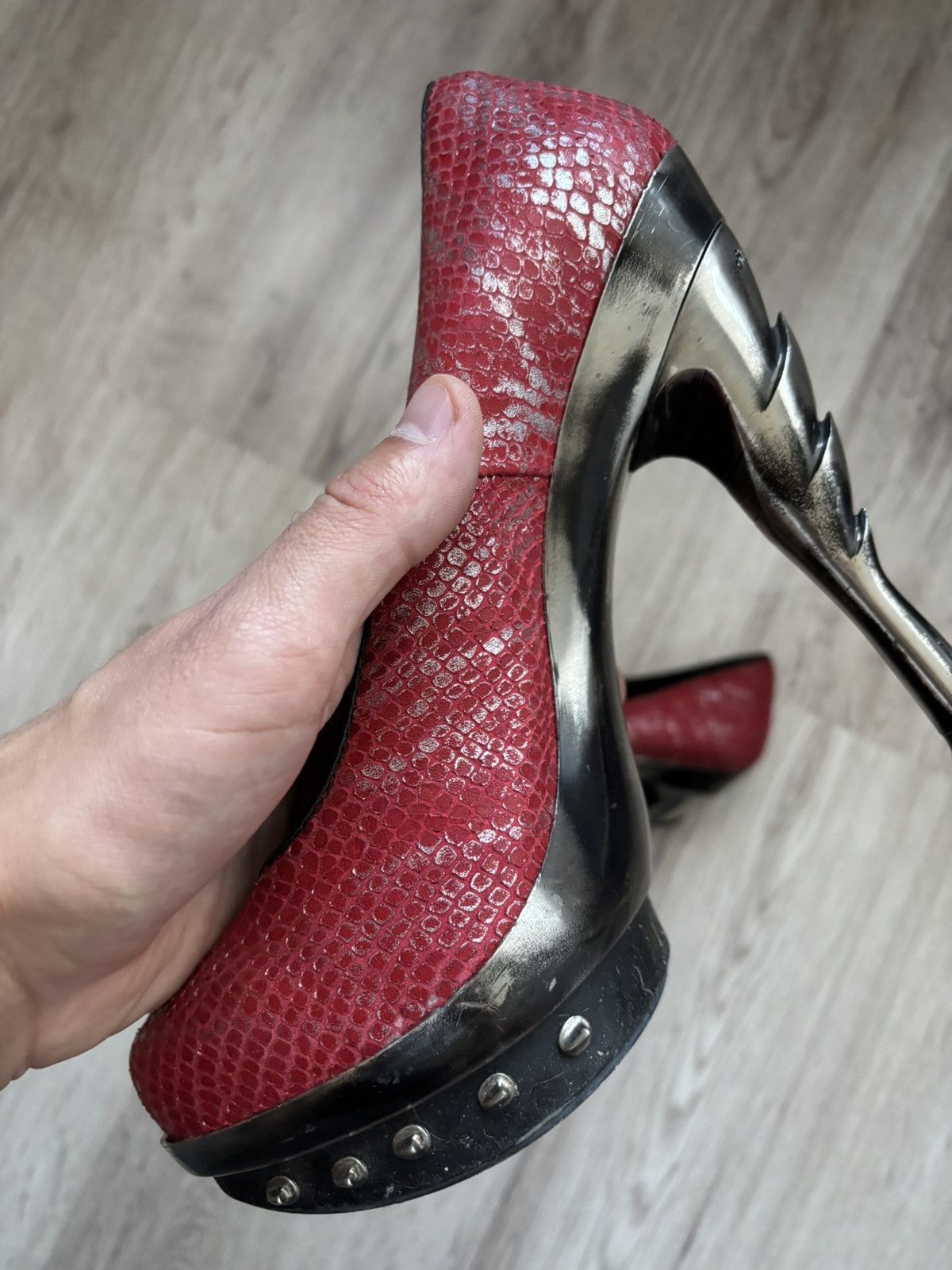 New Rock Red Snake Effect New Rock Heels with Studded Platform EU 40 Size US 9 / IT 39 - 12 Thumbnail