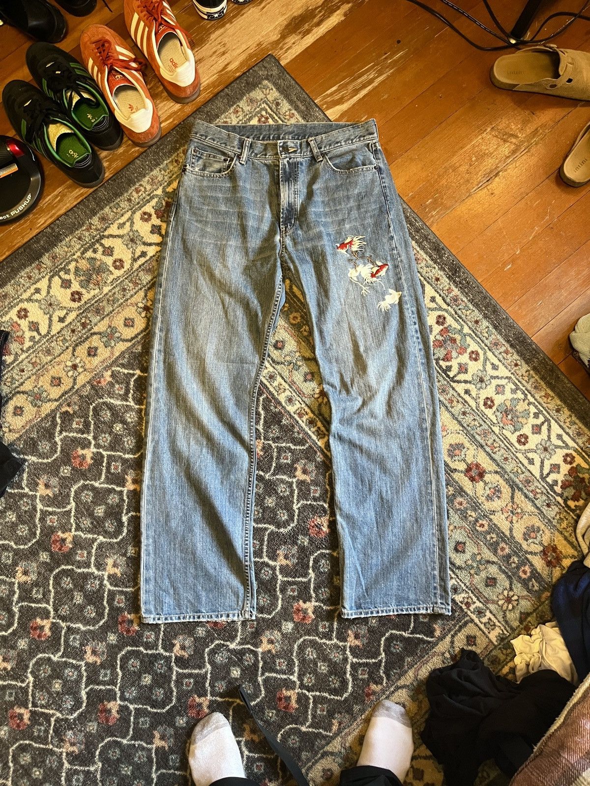 Japanese Brand × Vintage Vintage Japanese Embroidered Koi Denim Size US 31 - 1 Thumbnail