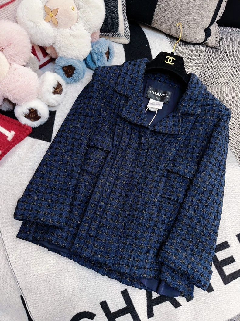 Chanel Chanel Dark blue woven pleated lapel coat Size XXS / US 00 / IT 34 - 1 Thumbnail