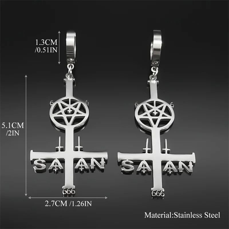 Jewelry Satan Inverted Pentagram Cross Hoop Earrings Jewelry Gift Size ONE SIZE - 5 Thumbnail