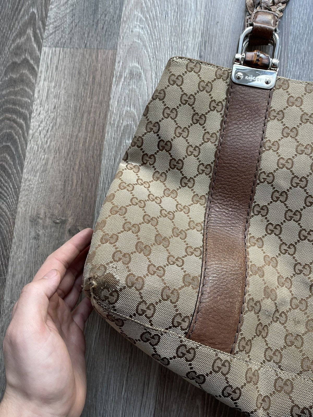 Gucci ❤️Gucci Brown Canvas vintage monogram leather bag women Size ONE SIZE - 5 Thumbnail