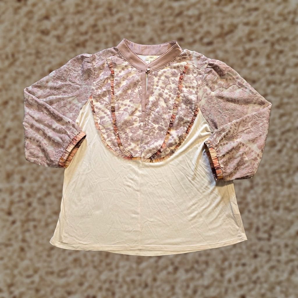 Vintage Tiny Top Blouse XL Womens White Pink Lace High Neck Casual Bohemian Romantic-Ruffle Victorian Anthro Shirt Size XL / US 12-14 / IT 48-50 - 1 Thumbnail