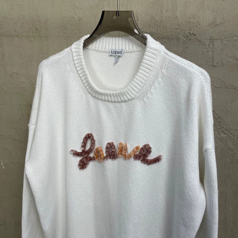 Loewe loewe White flocked colored logo round-neck knitted sweater Size US M / EU 48-50 / 2 - 3 Thumbnail