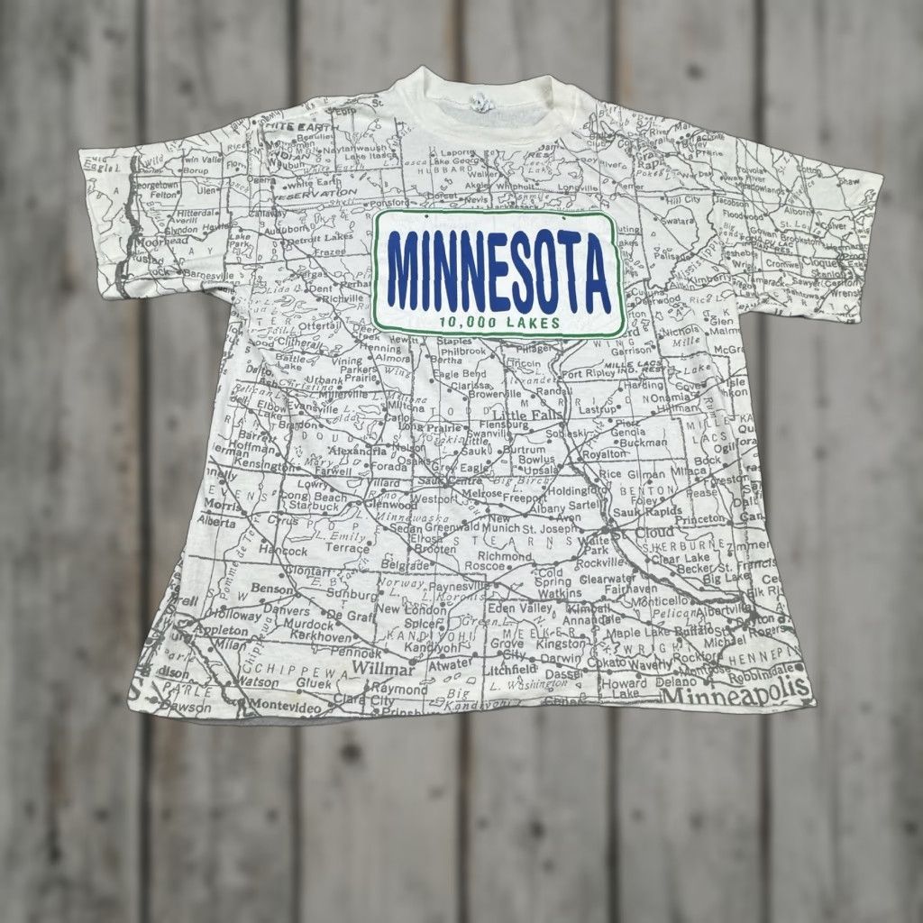 Sunray Sportswear VINTAGE Minnesota Shirt Mens Large White State Map All Over Print Sun Sportswear 90s Size US L / EU 52-54 / 3 - 1 Thumbnail