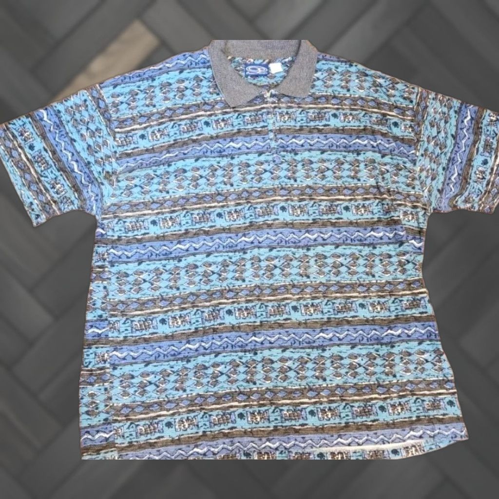 Ocean Pacific VINTAGE Ocean Pacific OP Men's Tribal Argyle Shirt 1/4 Zip Short Sleeve 4X USA Blue and White Polo Shirt Size US XXL / EU 58 / 5 - 1 Thumbnail