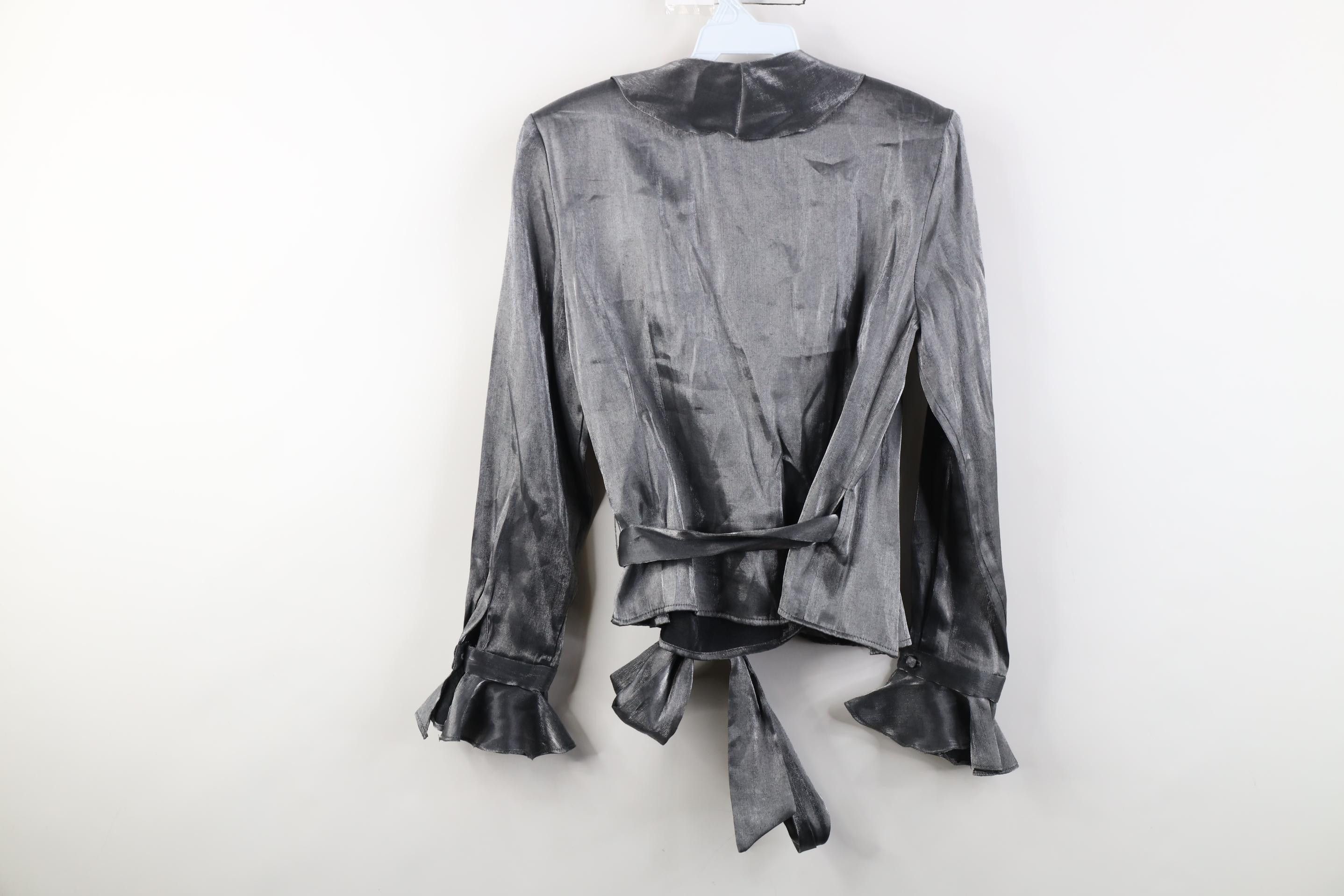 Vintage Vintage 90s Babydoll Ruffled Tie Wrap Jacket Top Silver USA Size M / US 6-8 / IT 42-44 - 14 Thumbnail