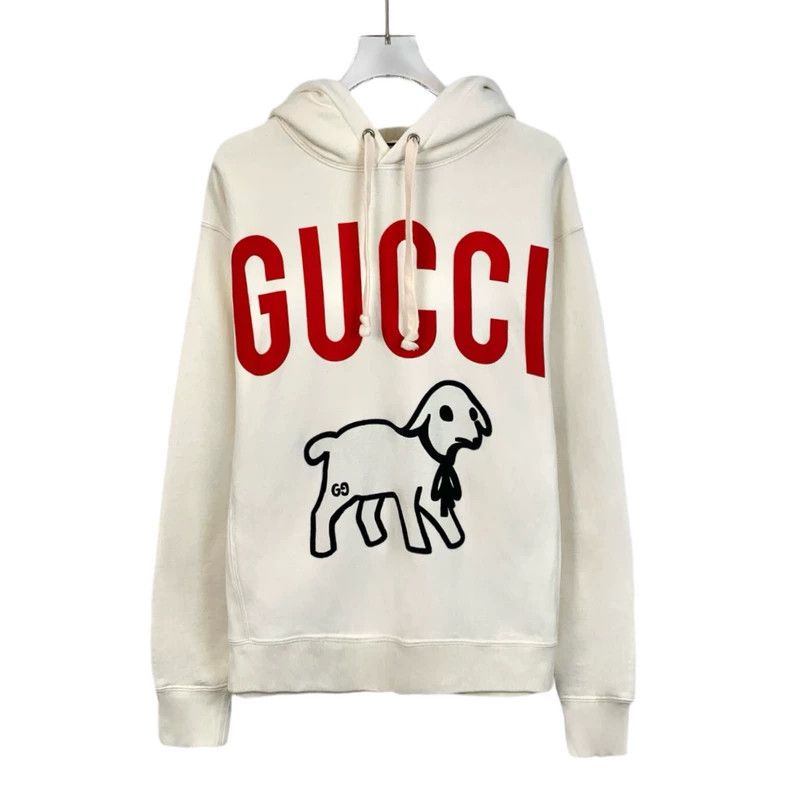 Gucci Gucci Beige letter lamb print cotton hooded drawstring swea Size US XS / EU 42 / 0 - 1 Thumbnail