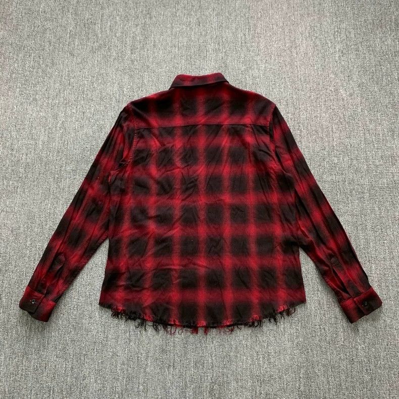 Amiri Amiri Red Destroyed Fringe Plaid Shirt Size US M / EU 48-50 / 2 - 2 Thumbnail