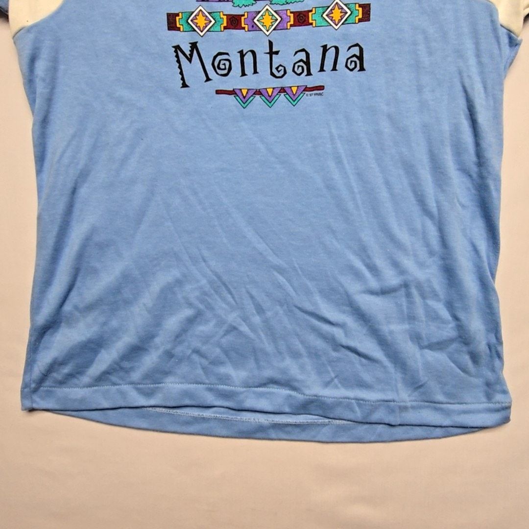 Vintage Vintage Montana Graphic Tee Le Riche Blue White L Shirt Size L / US 10 / IT 46 - 3 Thumbnail