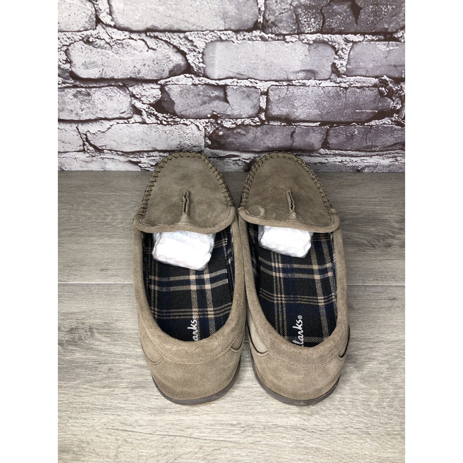 Clarks Clarks Taupe Suede Moccasin Comfort Plaid Lined House Slippe Size US 13 / EU 46 - 5 Thumbnail