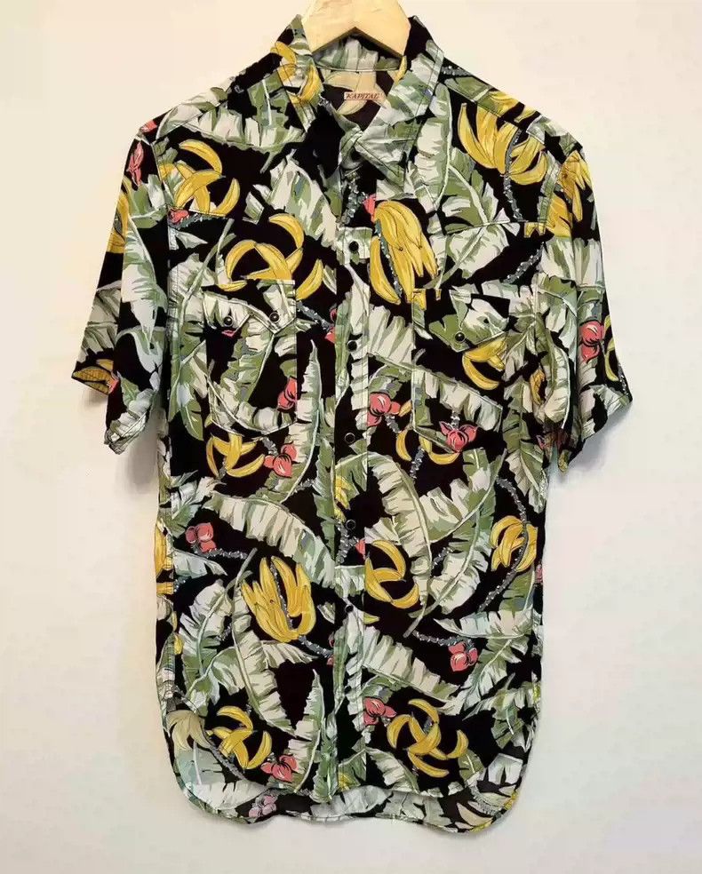 image of Kapital Aloha Shirt Hirata And Hiroshi Banana Shuriken Printed Hawaiian Shirt, Men's (Size Large)