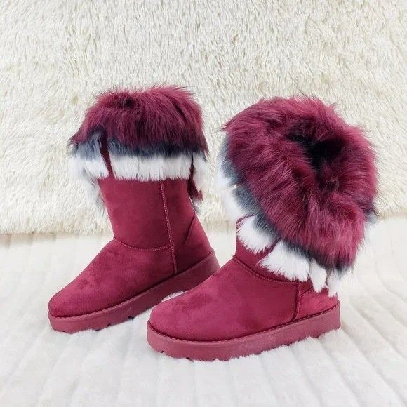 Other Chi Chi Burgundy Wine Faux Fur Thick Lined Winter Boots (US Size US 9 / IT 39 - 1 Thumbnail