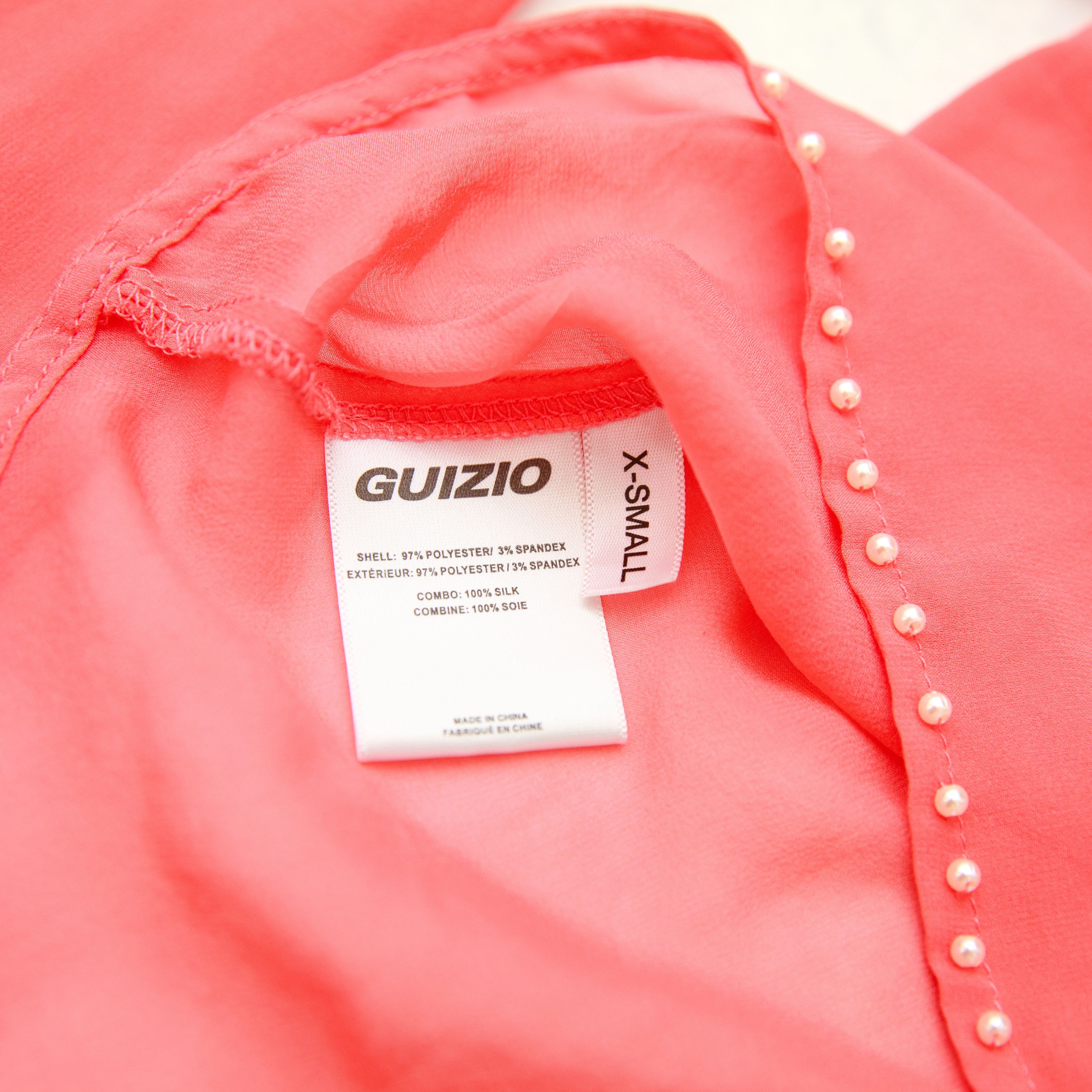 Guizio Danielle Guizio Long Sleeve Pearl Trim Top In Punch Silk Size XS / US 0-2 / IT 36-38 - 8 Thumbnail
