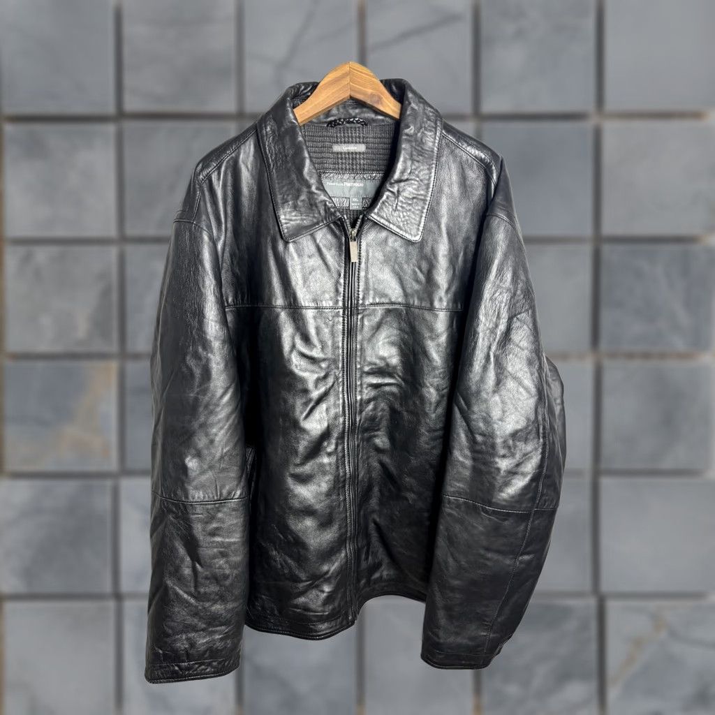Perry Ellis Perry Ellis Portfolio Mens Leather Bomber Jacket 2XL Black Zip Lined Collared Full Zip Pockets Holiday Casual Fall Winter Size US XXL / EU 58 / 5 - 1 Thumbnail